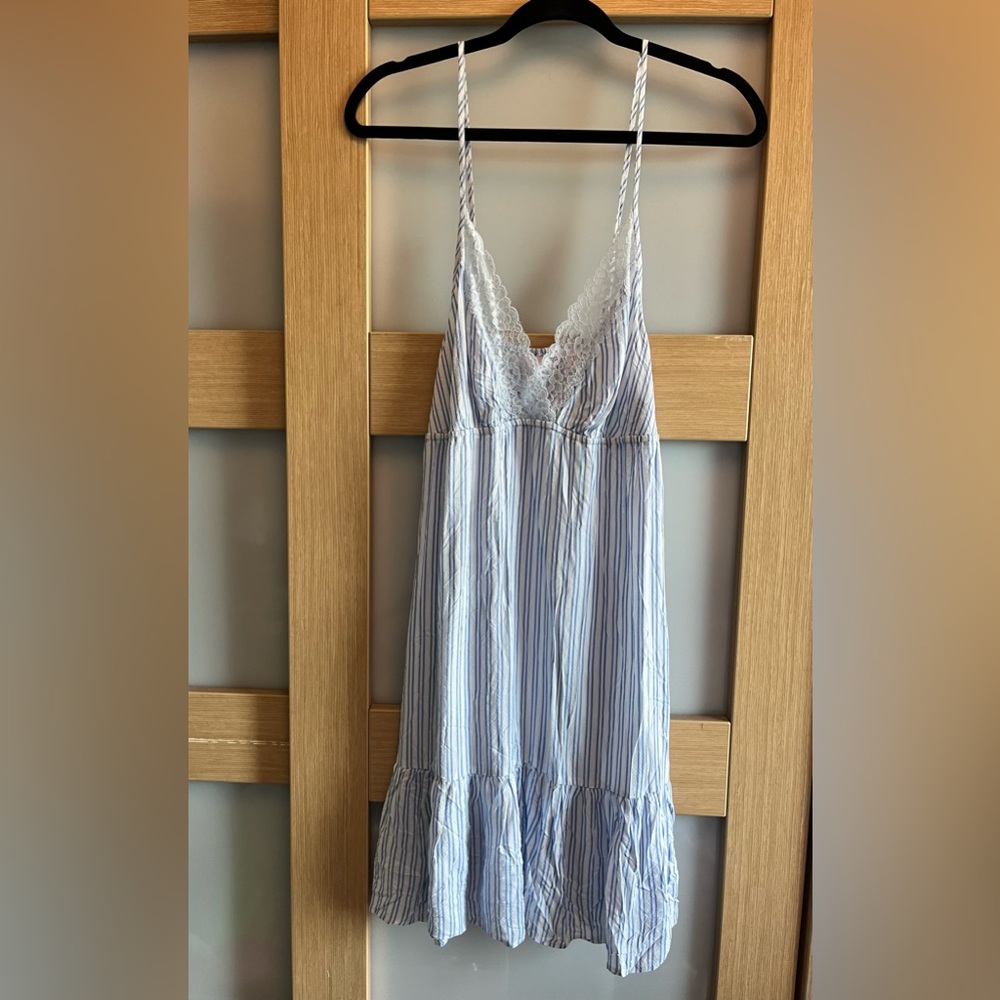 NWT Blue and White Striped Lace Slip Dress / Night Gown / Flowy Dress - Picture 5 of 7